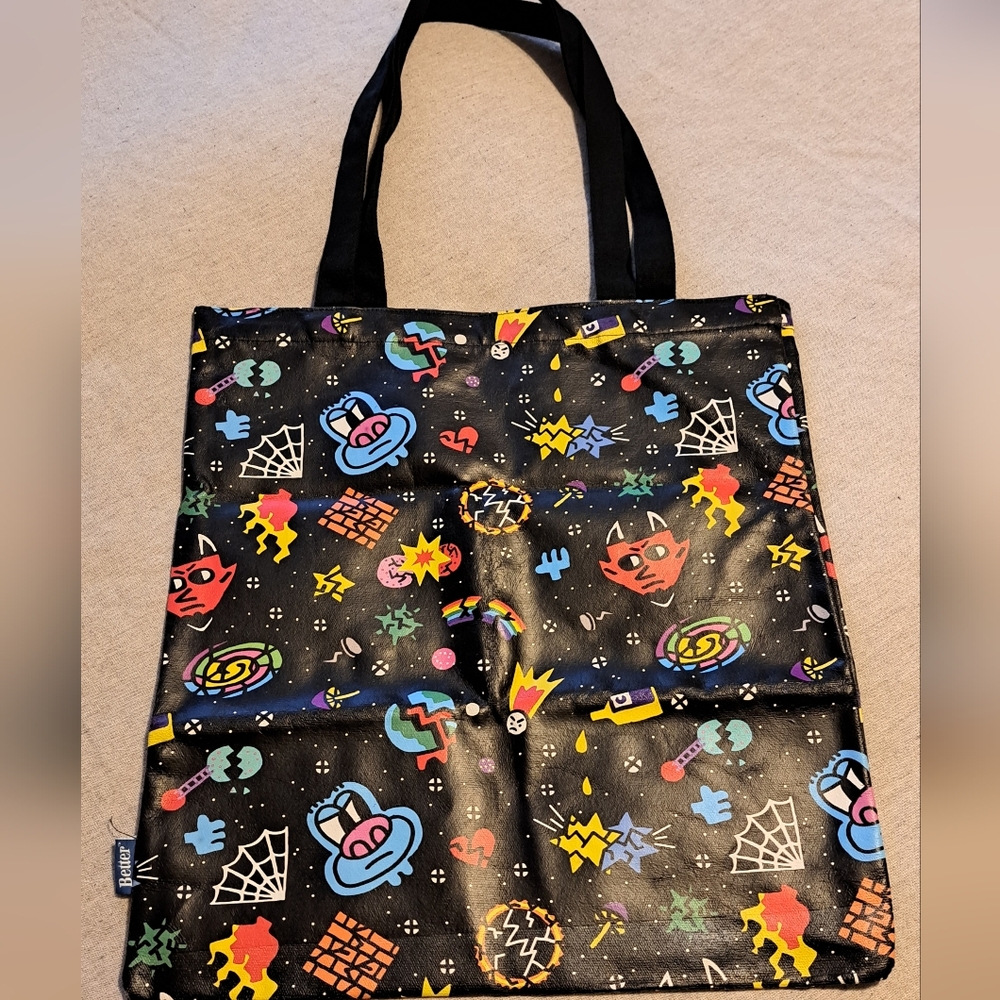 Black Tote Bag with Colorful Graphics
